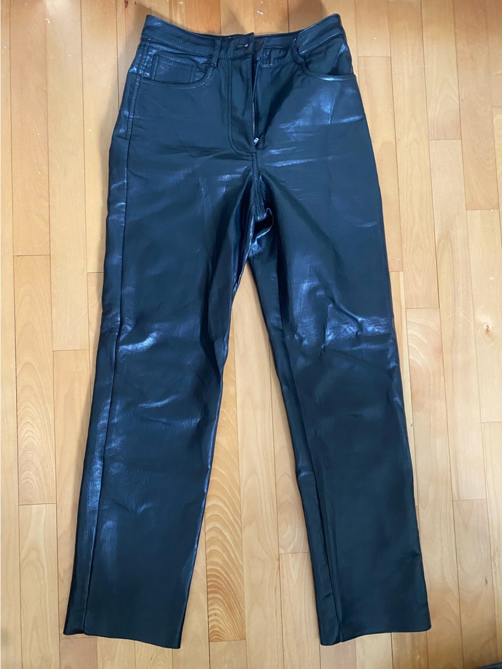 Aritzia Black Faux Leather Straight-Leg Pants